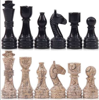 Radicaln Marble Chess Figures 3.5'' Inches Black and Coral Handmade Travel Chess Set and Figure for Adults Board Games Ideal Chess Pieces