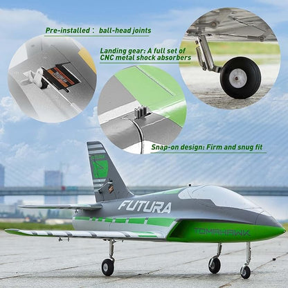 FMS Rc Jets Futura 64MM EDF Sport Jet Green rc Airplanes for Adults for Trainers EDF for Beginners 6 Channel Remote Control Planes PNP(NO Transmitter Batteries and Charger)