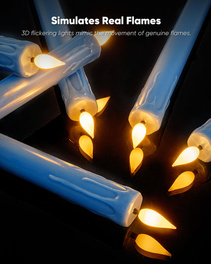 Homemory 6 Pcs Real Wax Blue Flameless Taper Candles with Remote Timer, 9.6 Inches LED Fake Candlesticks, LED Candle with 3D Flickering Flame for Romantic Wedding, Dinner, Xmas Anniversary Decor