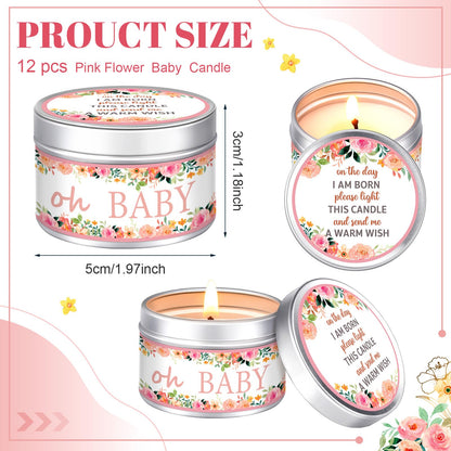 Funtery 12 Pcs Baby Shower Party Favors for Guests Baby Shower Candles Lavender Scented Candle Rustic Tealights Candles Gender Reveal Return Gifts(Floral)