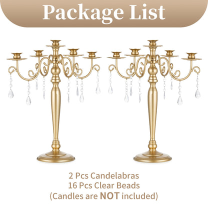 Sziqiqi Wedding Candelabra Table Centerpiece: 5 Arm Candelabras for Candlesticks - Gold Candle Holder Set of 2 for Christmas Engagement Birthday Party Event