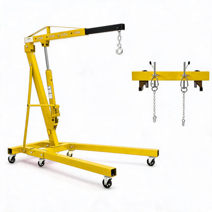 MilleLoom 2T Heavy Duty Folding Engine Hoist with 59" Load Leveler - 4400 Lbs Hydraulic Cherry Picker, 6 Swivel Wheels & 1100 Lbs Engine Support Bar for Garage Workshop Warehouse