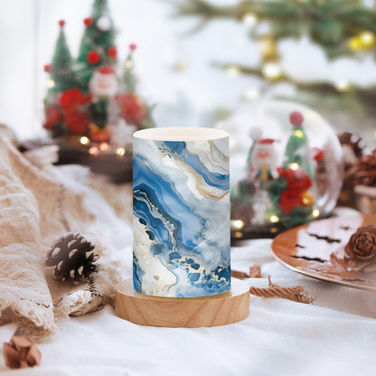ALAZA White Blue Marble Flickering Flameless Candles Pillar Led Candles Battery Operated Candles with Remote and Timers Set of 2
