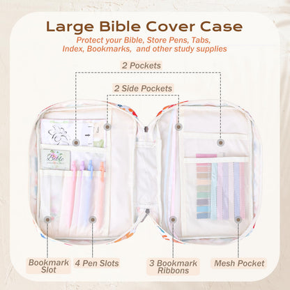 XKDOUS 24 Pcs Bible Cover Kit for Women Pink Canvas Bible Bag w/Handle, Pockets, Study Supplies Bible Journaling Kit Portable Book Carrying Case Christian Gifts for Mom Lady