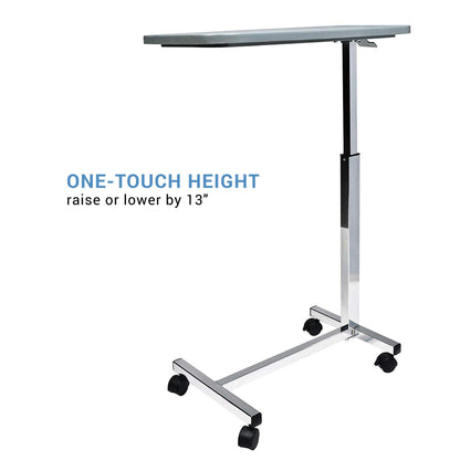 Lumex Modern Overbed Table with Wheels – Height Adjustable Bedside Table for Home or Hospital Use, Grey