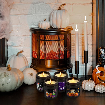 CLTNIKET Halloween Scented Candle Set, 4-Pack 7oz Soy Wax Candles with 4 Fragrances, Long-Lasting Burning for Halloween, Christmas, Home Decor, Rituals & Themed Parties.
