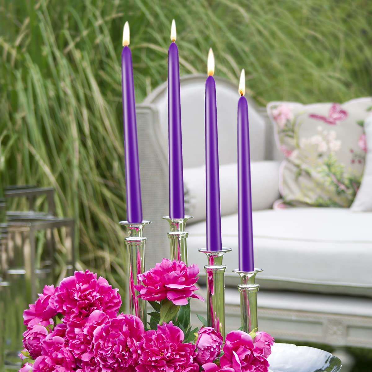Taper Candles 10 inch (H) Dripless, Set of 20 Purple Unscented and Smokeless Taper Candles Long Burning, Paraffin Wax with Cotton Wicks for Burning 8 Hours Time