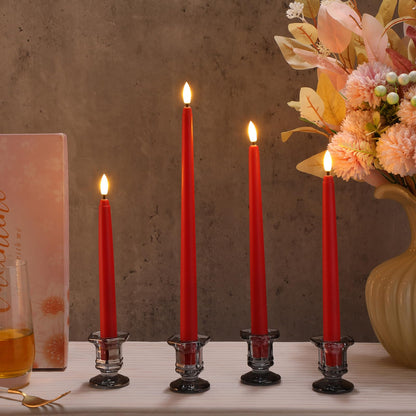 Rossesay 24 Pcs Flameless LED Taper Candles Battery Operated Candle 8.5", 9.65", 10.8", 12.8" Flameless Candlesticks Flickering for Christmas Church Wedding Indoor Decoration(Classic, Red)