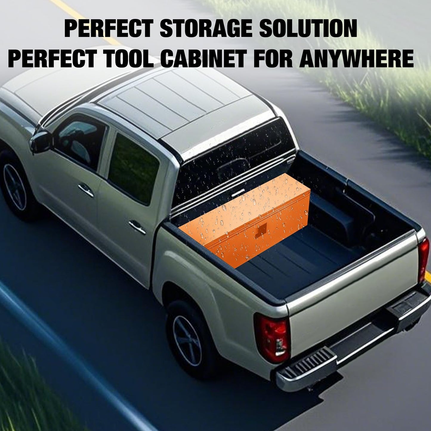 PeakPursuit Heavy Duty Orange Steel Truck Bed Tool Box – 48x15x15 in Weatherproof Lockable Storage Chest, Powder-Coated Metal Safe for Pickup, RV, Trailer, Grooved Cover Style