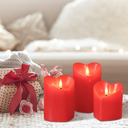 Valentine Day Flameless Pillar Candles with Remote, Real Wax Battery Operated Candles, Heart Shape LED Candle for Romantic Night Valentines Gifts Proposal Anniversary Festival Gift Decor(3 Pack)