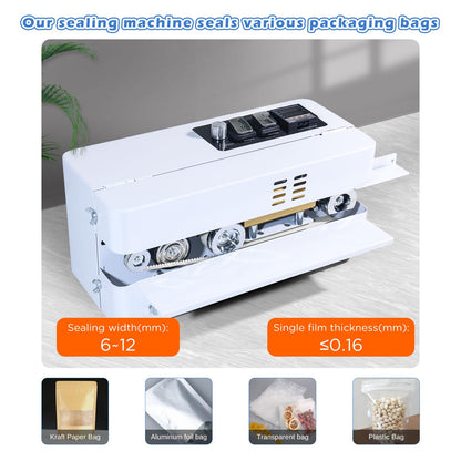 ZHONGMIN Automatic Continuous Bag Band Sealing Machine, Digital Temp Control, Adjustable Speed, Commercial Desktop Heat Sealer Machine for Plastic Bags Films Packaging (110V/60HZ)(FRC-510)