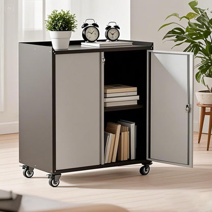 GAOMON 35" H Metal Locking Cabinet with Door, Garage Storage Cabinet with Adjustable Shelves, Rolling Lockable Steel Cabinets with Wheels & Desktop, Tool Cabinets for for Garden Office Home - Grey