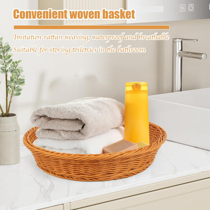 Round Wicker Basket, 3 Pack Rattan Food Serving Baskets Wicker Bread Basket For Fruit, Vegetables, Breakfast, Drinks, Snacks, Dining Coffee Table, 15.5, 13.8, 11.8 Inches (Brown)