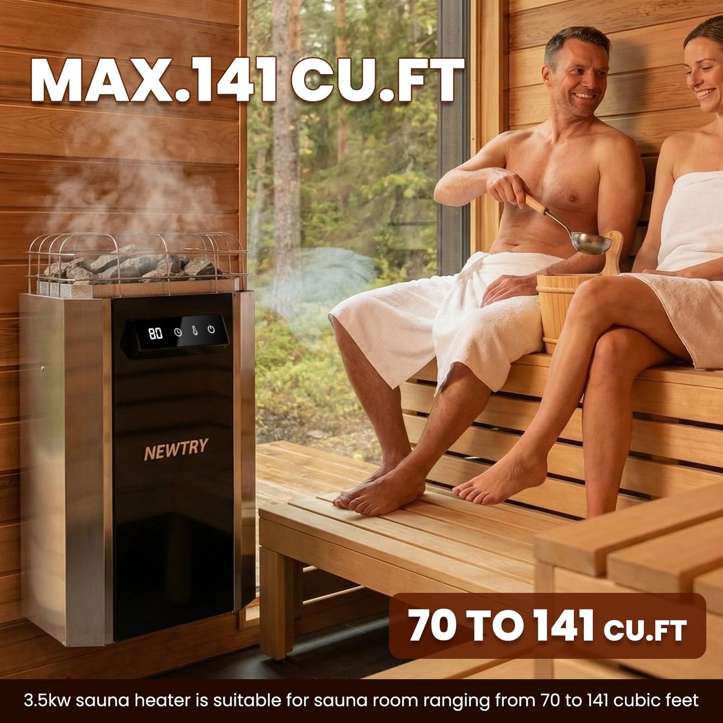 NEWTRY 3.5KW Sauna Heater Digital Electric Sauna Heaters 220V Dry Sauna Stove for Max. 141 Cu.ft Home Spa Hotel Sauna Room