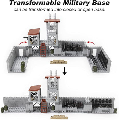 Feleph Military Base Building Bricks Set 389 Pieces Armory Defense Guard Tower Guns Army Weapons SWAT Gear Accessories for Soldier Figures Building Block Toy Compatible with Major Brands