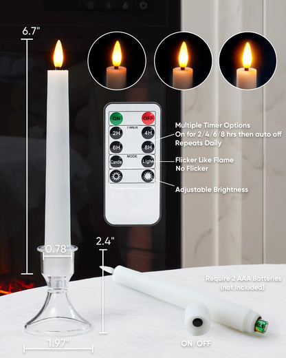 Raycare Pack of 9 Flameless Taper Candles Battery Operated, Led Candle Sticks Warm Flickering, 6.7 Inches Taper Candlesticks with Holders, LED Window Candles with Remote Timer (Batteries not included)