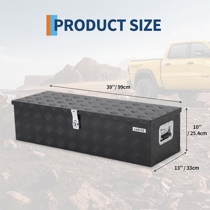 EliteEdge Heavy Duty Aluminum Truck Bed Tool Box with Lock, Diamond Plate Tool Chest Storage Organizer with Side Handles for Pickup Trucks, RV, Trailers, Black, 39 x 13 x 10 Inches