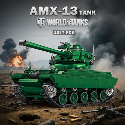 Reobrix AMX-13 Light Tank Building Set 1:28 Scale Military French Tank Model Toy Set for Military Fans 1037 PCS Collectible Building Block Kit Ideal Gift for Adults Boys Age 14+