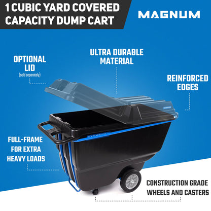 Magnum Tool Tilt Truck, 1 Cu. Yd. Covered Capacity Dump Cart with Heavy Duty 12” Wheels & 5” Casters & Heavy Duty Full Frame for Jobsites, 1200 lbs, Trash Cart with Wheels DUC100-H-04PK (4-Pack)