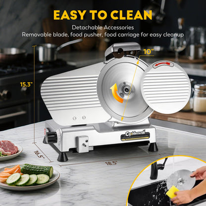 CGOLDENWALL Meat Slicer Machine with Teflon Non-stick Blade 240W Electric Meat Slicer for Frozen Meat/Deli Meat/Cheese/Food Slicer, Low Noises Commercial and Home Use
