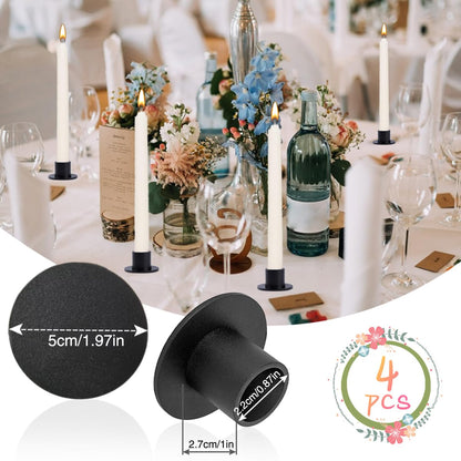 Candle Holder, 4 PCS Matte Black Iron Candlestick Holders Centerpieces for Home Decoration, Party, Wedding Anniversary, Housewarming Gift