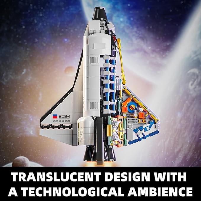 Space Shuttle Building Block Set -Spaceship Building Toy with Stretchable Satellite Translucent Design Collection for Home Office Decor Christmas Birthday Gift for Adults &amp Boys 8-12 (536PCS)
