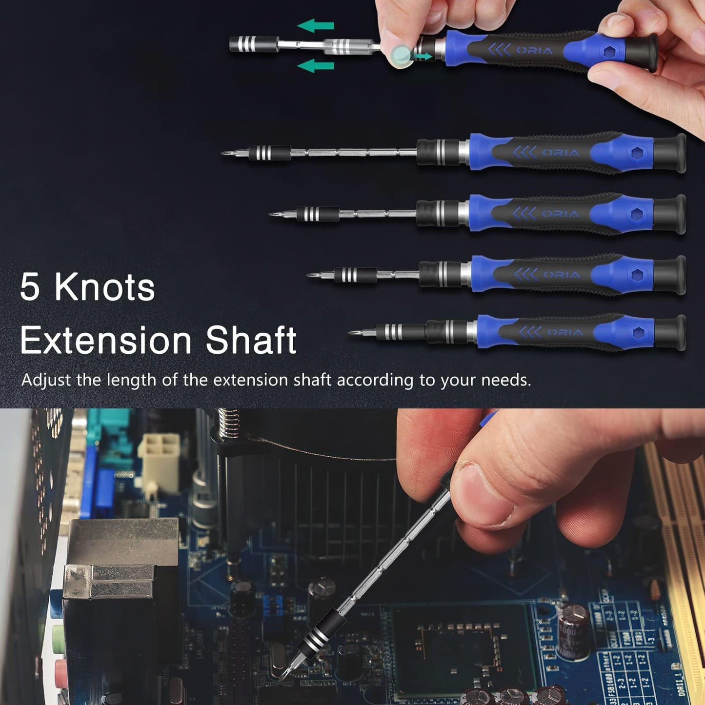 ORIA Precision Screwdriver Set, 61 in 1 Small Screwdriver Set with 57 Precision Bits, Portable Repair Tool Kit, Magnetic Screw Driver Kit with Extension Rod for Smartphone, PC, Watch,Toys, Blue