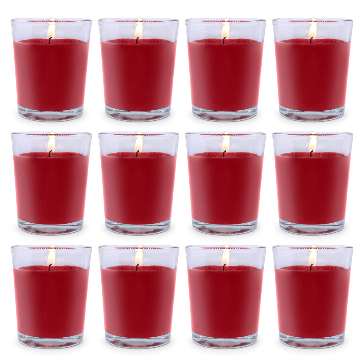Set of 12 Red Votive Candles for Christmas Valentine's, Unscented Bulk Candles for Home Weddings Party Festival Decorative and DIY
