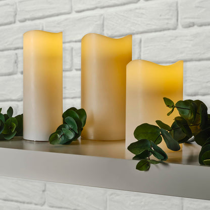 Mikasa 3x8 Inch White LED Wax Pillar Candle with Flickering Flame and Timer - Flameless Battery Operated Real Wax Candle for Home Decor, Weddings, Holidays, and Centerpiece Displays