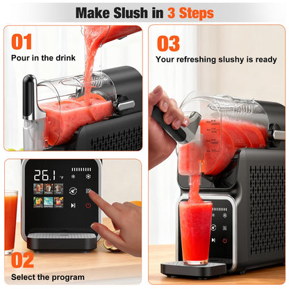 AllToU Slushie Machine No Ice Needed, Auto-Clean, 220W Quick Frozen Drink Maker with 6 Preset Programs for Margaritas, Frappés, Milk Shake and More, Slushy Machine for Home, 88oz