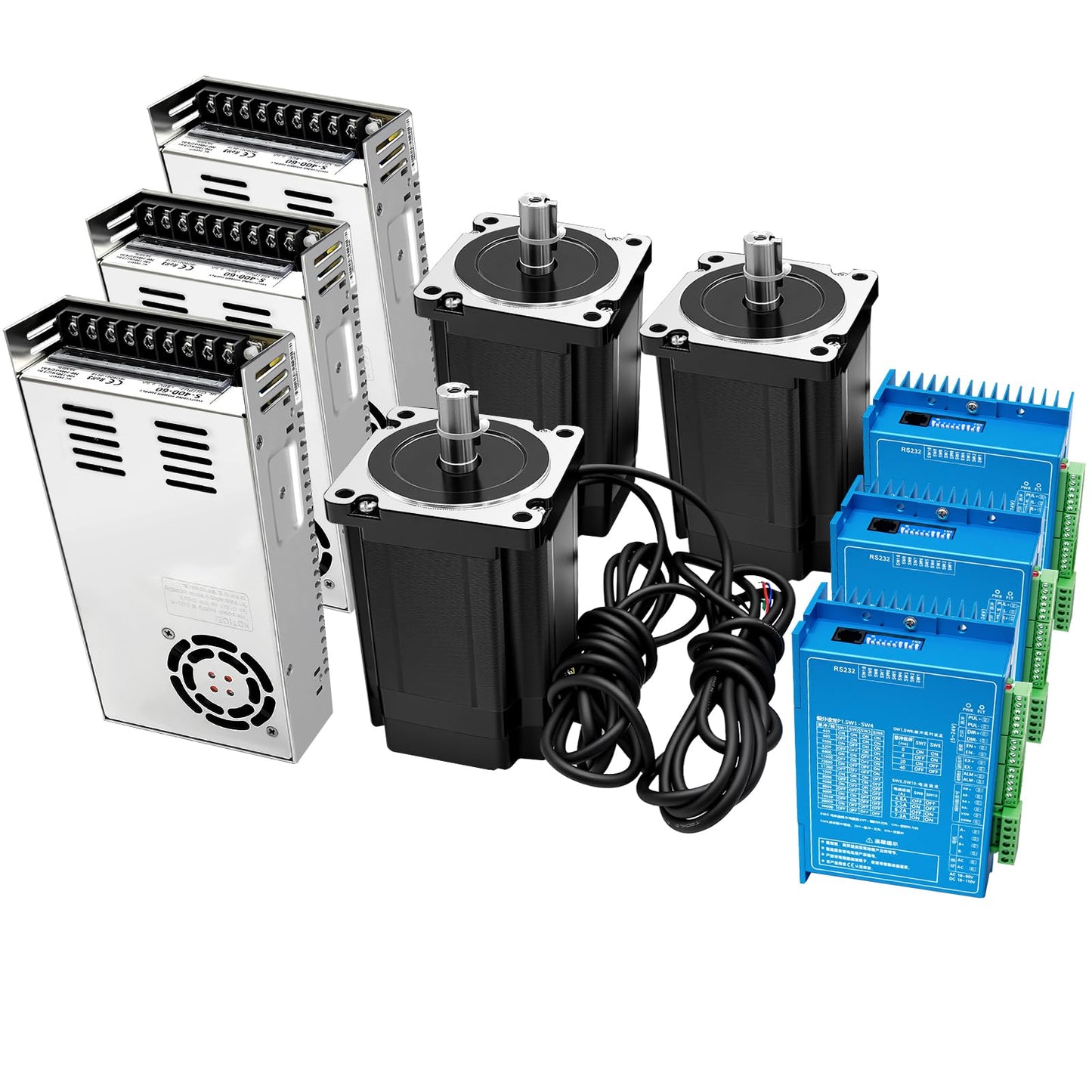 3 Axis CNC Controller Kit Nema34 86mm Closed Loop Stepper Motor Kit 8.5Nm DSP Easy Servo & Steping Driver & 400W 60V DC Power Supply, for 3D Printer Engraving Milling Machine