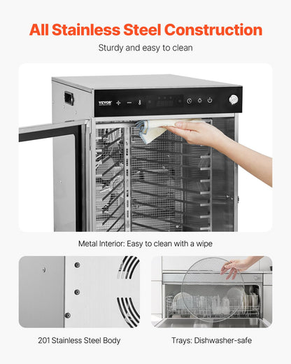 VEVOR Food Dehydrator Machine, Rotary 12 Stainless Steel Trays, 800W Electric Food Dryer with Adjustable Temp & 24-Hour Timer, Food-Dehydrator for Jerky, Meat, Fruit, Vegetables, Herbs, Dog Treats