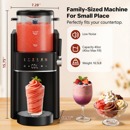 Ranvaira Slushie Machine, Ice Cream Maker, Slushy Machine for Home and Families, No ice needed with Rapid Chill & Temperature Control, Multi-function for Margarita, Frappé, Easy to Clean, Black