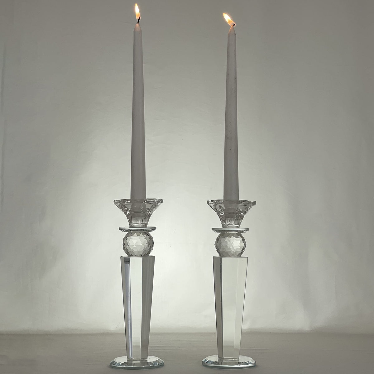 Allgala Set of 2 Crystal Glass Made Reverse Tapered Pillar and Hand Crafted Ball Candlesticks-8.5"-HD89151