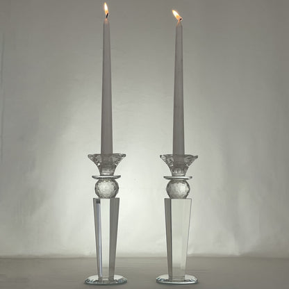 Allgala Set of 2 Crystal Glass Made Reverse Tapered Pillar and Hand Crafted Ball Candlesticks-8.5"-HD89151