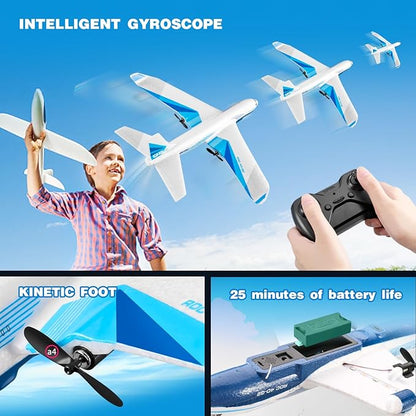 4DRC Remote Control Airplane for Kids Boys Adults G2 Remote Control Plane Jet for Beginners Adult Ready to Fly Airplane with One Key Aerobatic LED Light RC Plane for Kids 2 Battery