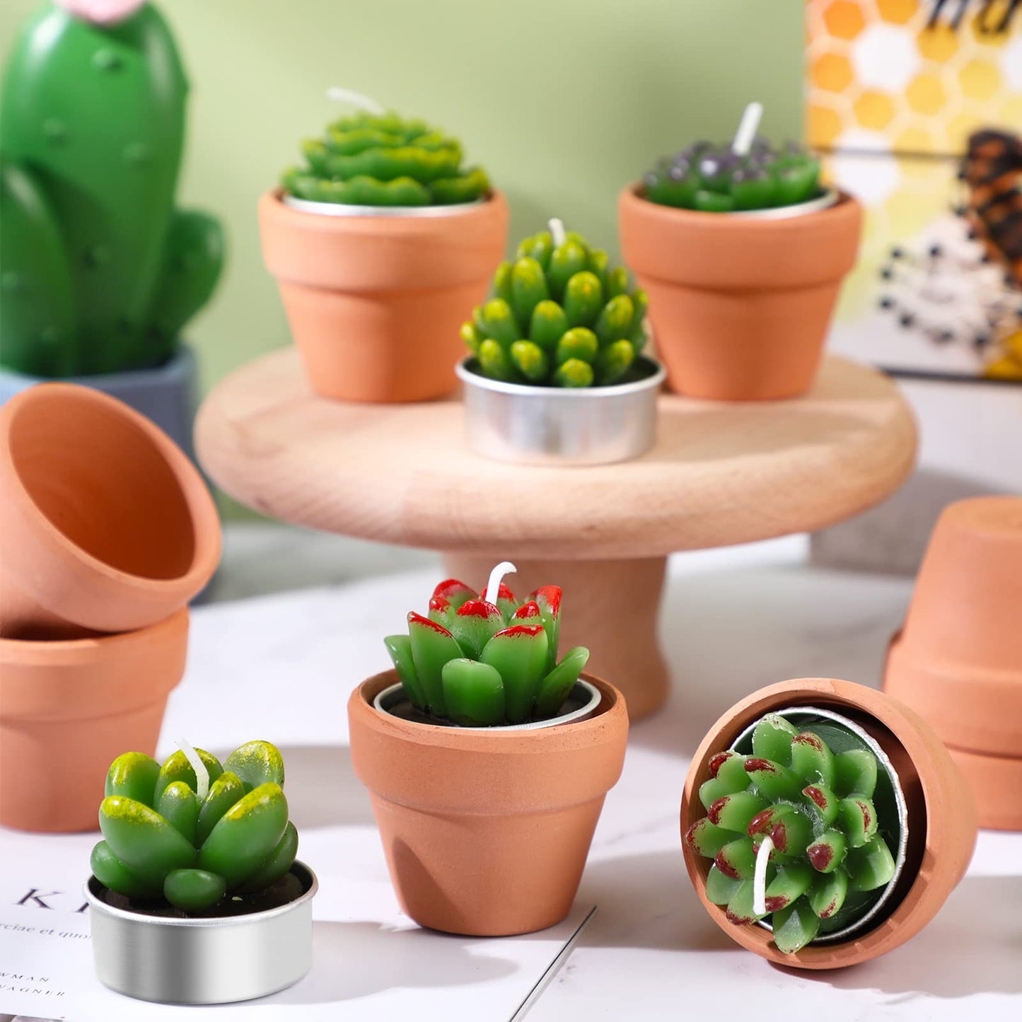Treela 6 Pcs Succulent Candles, Decorative Cactus Candle with Mini Terracotta Pots, Handmade Tealight for Baby Shower Home Decor Birthday Wedding Fiesta Cinco De Mayo Party Decorations Party Favors