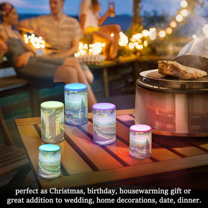 ALAZA Flickering Flameless Candles Red Wine Bottles with Grapes Window Battery Operated Candles with Remote Timer LED Pillar Votive Candles Set of 2 for Holiday Decor
