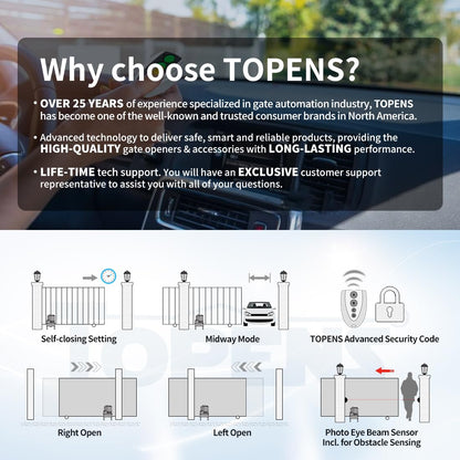 TOPENS CF800 Fast Sliding Gate Opener Chain Drive Automatic Gate Motor for Heavy Driveway Slide Gate Up to 1800 Pounds, Electric Gate Operator AC Powered with 20ft Roller Chain and Remote Control