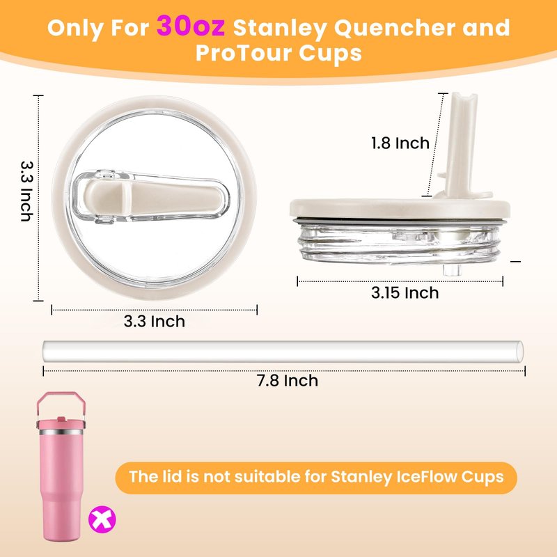ANTAND 2 Pack Leak Proof Lid for 30oz Stanley H2.0 Quencher,No Spill Flip Straw Lid Replacement for Stanley Cup Accessories 30oz Tumbler Lid Replacement Straw Cover Cap for Stanley Lids(Cream,Purple)