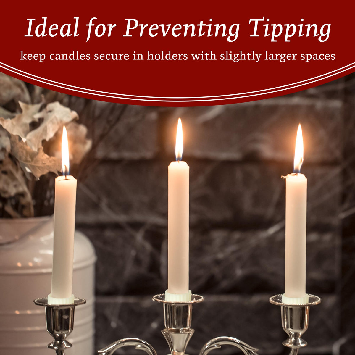 Funria 12pcs Silicone Rubber Candle Grippers - Non-Slip Adapter Hugger Rings for Taper Candles, Holders & Cups, Drip Protector to Keep Bougie Upright for Tapers and Candles