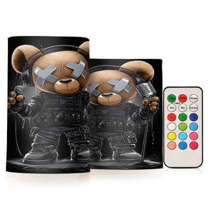ALAZA Flameless Candles with Remote Timer,Microphone Bear Battery Operated Candles Set of 2 LED Tea Lights Flickering Pillar Votive Candles for Indoor Outdoor Decor