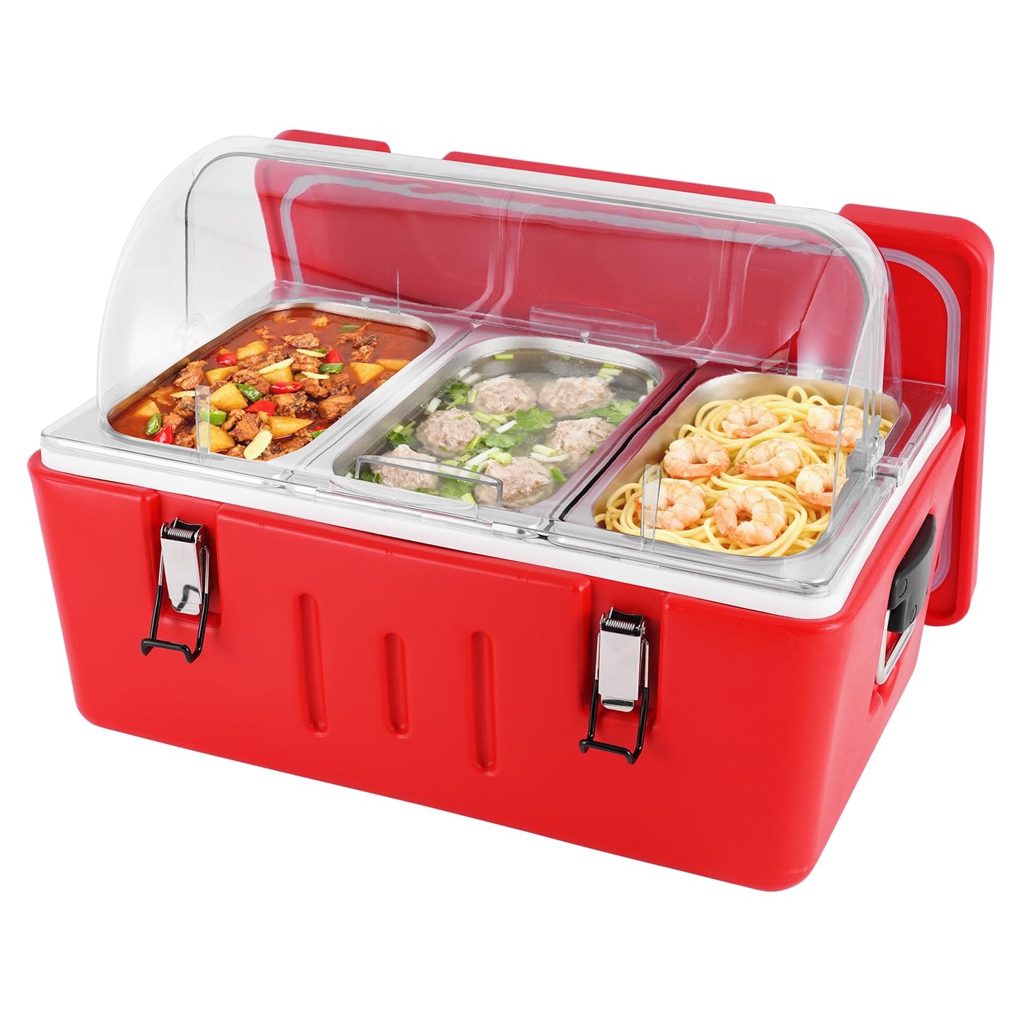 Tragaomx Insulated Food Pan Carrier Cold/Hot Food Buffet Server 27Qt Storage Box With Roll Top Lid & Buckles Warmer Box For Catering Restaurant Buffet