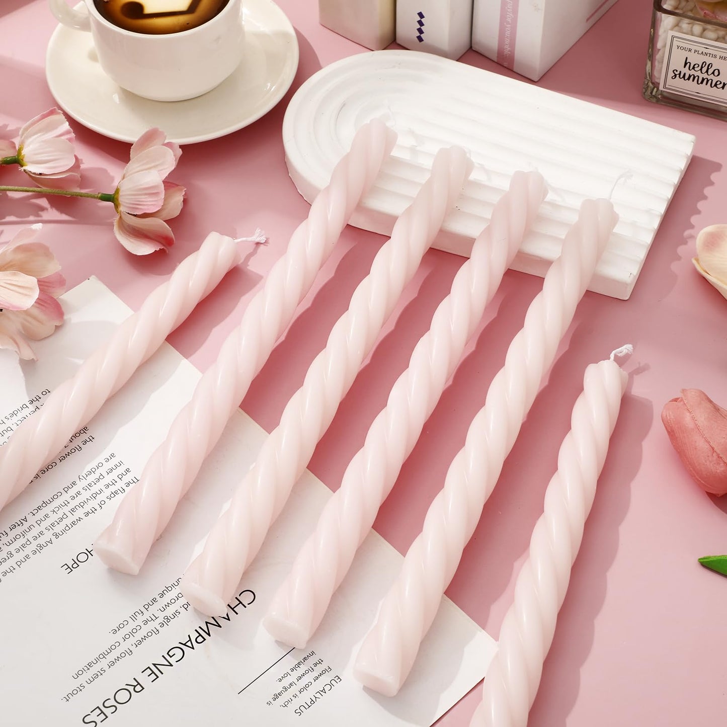 Whaline 8Pcs Baby Pink Spiral Candles Dripless Twisted Wax Candles 10 Inch Long Unscented Candle Sticks for Valentine's Day Wedding Baby Shower Birthday Party Home Decor