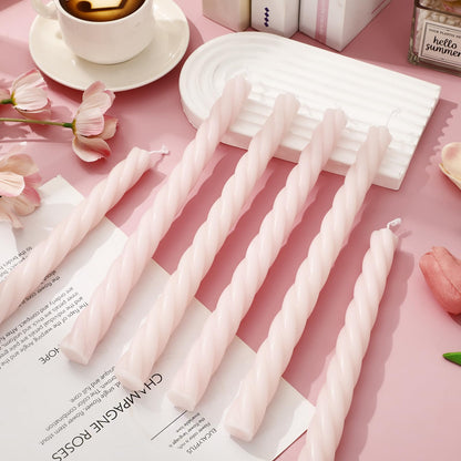Whaline 8Pcs Baby Pink Spiral Candles Dripless Twisted Wax Candles 10 Inch Long Unscented Candle Sticks for Valentine's Day Wedding Baby Shower Birthday Party Home Decor