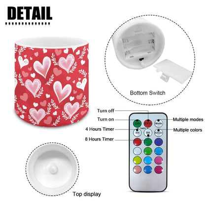 Merkmak Flickering Flameless Candles with Remote Battery Operated Candles with Timer Valentine's Day Red Heart Leaves Print LED Pillar Tea Lights for Indoor Outdoor Banquet Wedding Home Decor