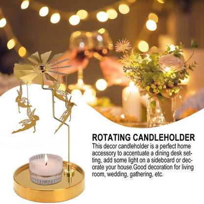 PhantomSky Rotating Candle Carousel Metal Tea Light Candle Spinner Holder, Candlestick Holders for Wedding Birthday Valentine's Day Christmas Party Decoration Home Decor Gifts - Golden Fairy