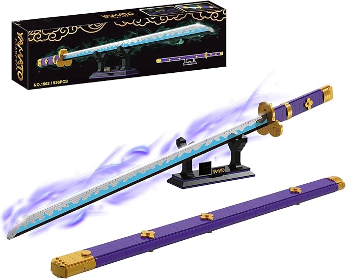 Anime Sword Building Set 936 Pieces Yamato Sword Model with Scabbard &amp Stand Japanese Samurai Cosplay Prop Construction Toy Hell King Style Blade Gift for Adults and Teens