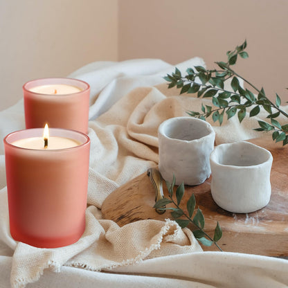 SHOWIN 10 OZ Thick Candle Jars for Making Candles 15 Pcs, Empty Jars with Wood Lids for Candle Making, Sample Container, Frosted Pink