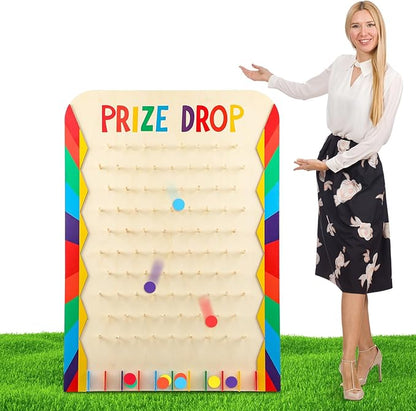 Blosssound 41.3 x 29.5 Extra Large Prize Drop Board Game Family Foldable Wood Disk Drop Game with 24 Colored Wooden Discs for Party Show Carnival Activity (Classic Style)